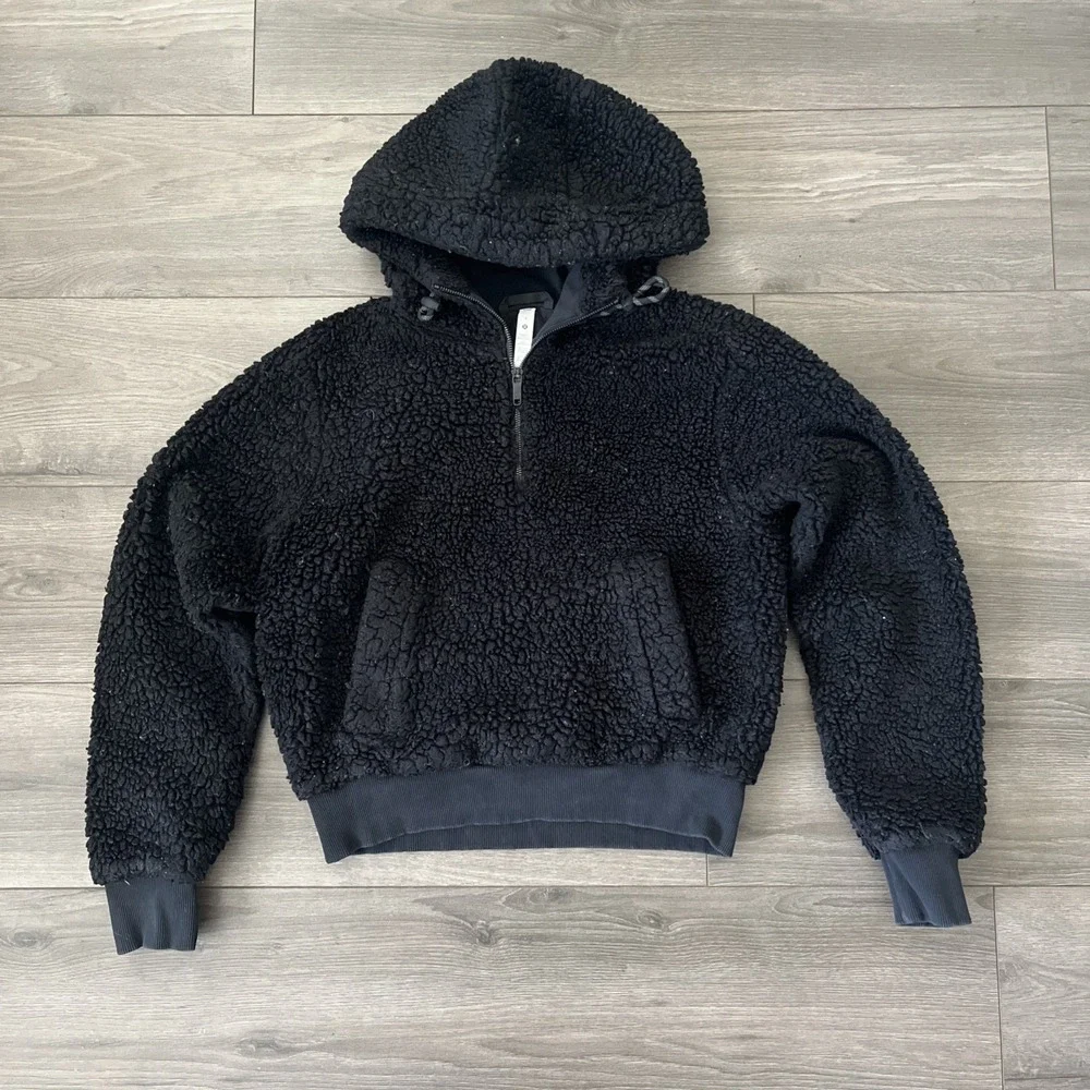 Lululemon Womens Sz 6 Pullover Sherpa Fleece Hoodie Black